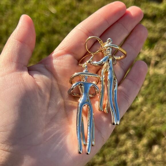 Free People Abstract Dancing Couple Earrings-Gold And Silver - Picture 10 of 10